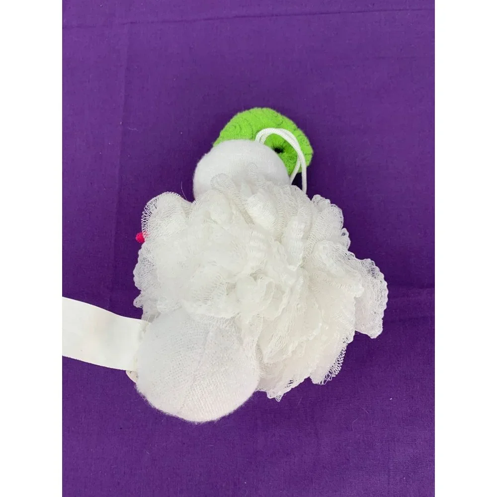Pier One Imports 8 inch Bath Scrubbing Terry Cloth Snowman green hat pink scarf